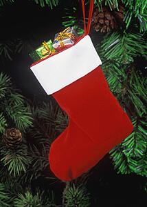 Christmas stocking filled with presents