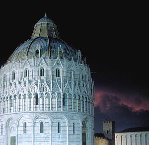 Baptistery in Pisa Italy at night