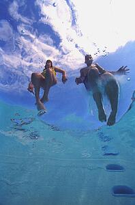 Underwater image of two swimmers in ocean