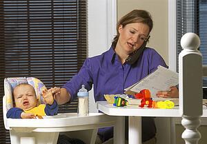 Young mother working from home