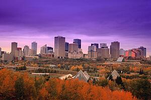 Edmonton downtown core with river valley in foreground