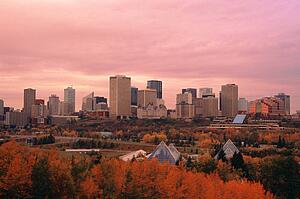 Edmonton downtown core with river valley in foreground