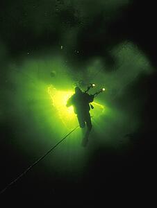 Scuba diver in underwater cave
