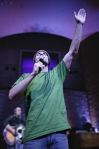 Man singing with microphone