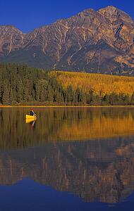 Canoeing on Patricia Lake Pyramid Mountain Jasper National Park Alberta Canada