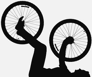 Silhouette of person holding bicycle wheels