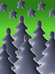 Stylized Christmas trees and stars with blue background