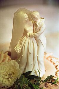 Figurine of bride and groom on wedding cake