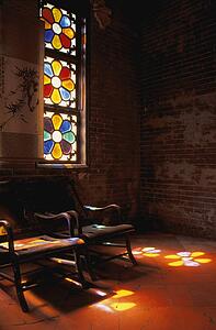 Sunlight through stained glass windows