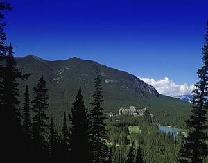 Hotel and golf course in mountain valley Banff Springs Hotel Banff National Park Alberta