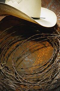 Cowboy hat and barbed wire still life