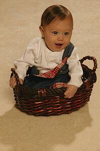 Baby sitting in a basket