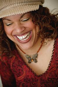 Woman laughs