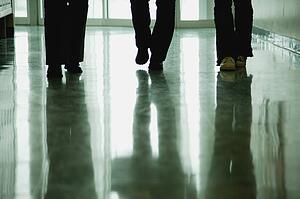 Students walk down hallway