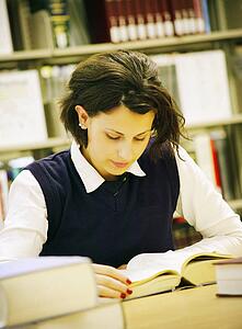 Student studying in library