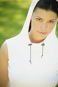 Woman wearing a hood