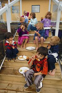 Children eat outside