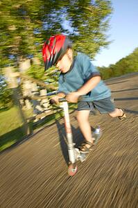 Pushing a scooter