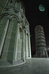 Ethereal moonlight scene of Duomo Santa Maria Assunta in Pisa Tuscany Italy