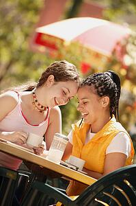 Two girls have coffee