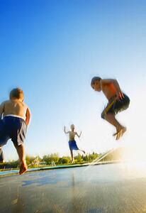 Children play with water