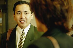 Businessman has a conversation