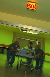Wheeling a patient