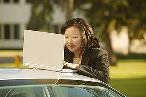 Businesswoman does last minute preparations