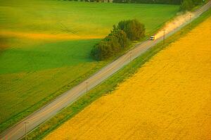 Aerial view of a highway and farm land