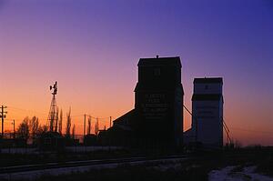 Grain elevators at sunrise/sunset