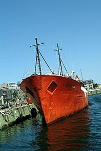 A large ship in harbor