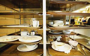 Dirty dishes in a cafeteria