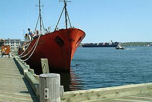 A red tug boat