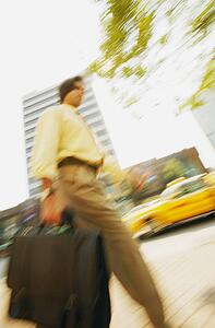 Man walks downtown