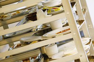 Dirty dishes in a cafeteria