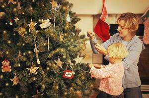 Decorating a Christmas tree
