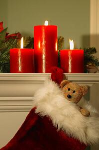 Fireplace mantle decorated at Christmas