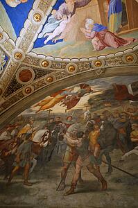 Looking Up at art restoration in The Vatican Museum Vatican City Rome Italy 