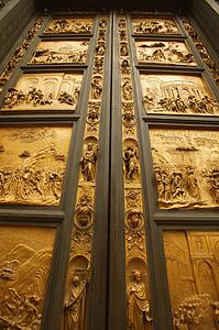 Close-Up of Doors at Baptistery San Giovanni Florence Italy 