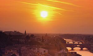 Arno River at Dusk Ponte Vecchio Florence Tuscany Italy 