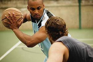 Playing basketball