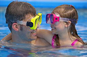 Portrait of father and daughter snorkeling