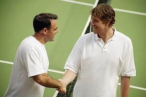 Handshake before a tennis game