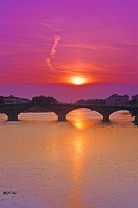Arno River at sunset Florence Tuscany Italy
