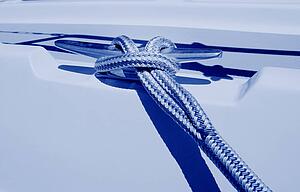 Water ski rope tied to boat