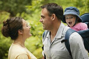 Family walks outside