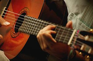 Closeup of a guitar being played