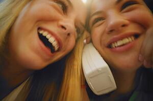 Two girls on the phone