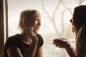 Two women meet for coffee