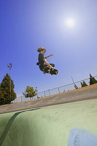A skater does a trick